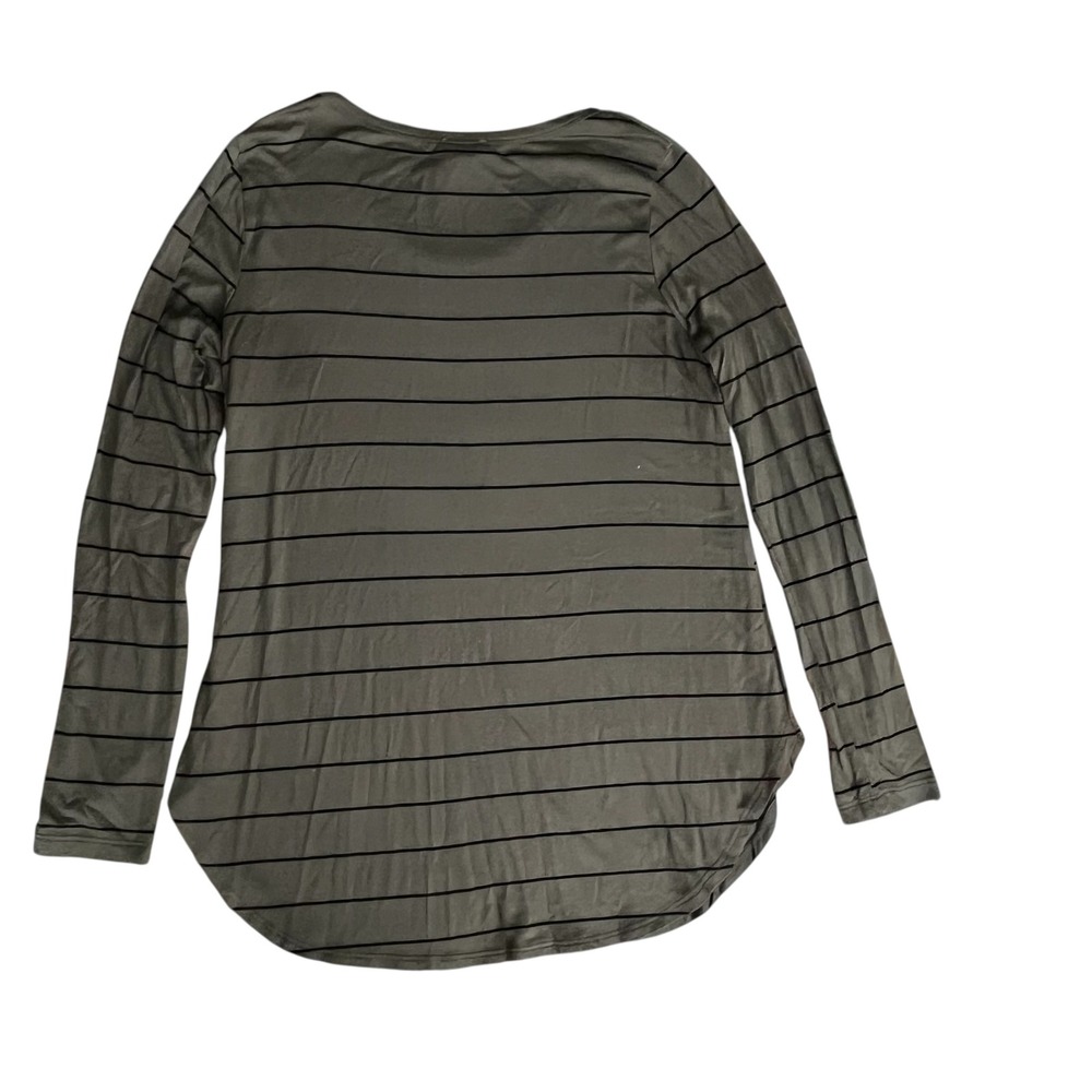 Peyton Jensen Womens Olive Green Striped Long Sleeve Scoop Neck Tunic Top Size M - Picture 3 of 4